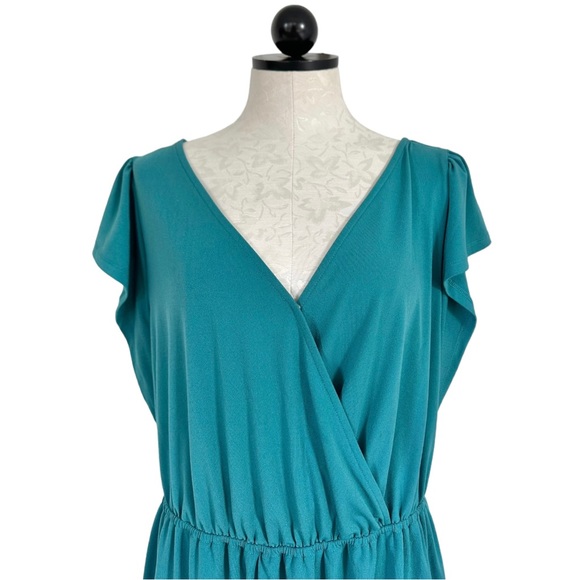 Ava & Viv Laguna Teal Faux Wrap Hi Lo Dress Knit Elastic Waist Size 1X - Picture 8 of 15